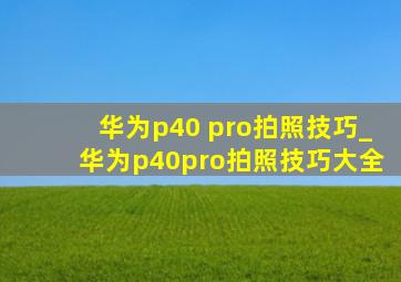 华为p40 pro拍照技巧_华为p40pro拍照技巧大全